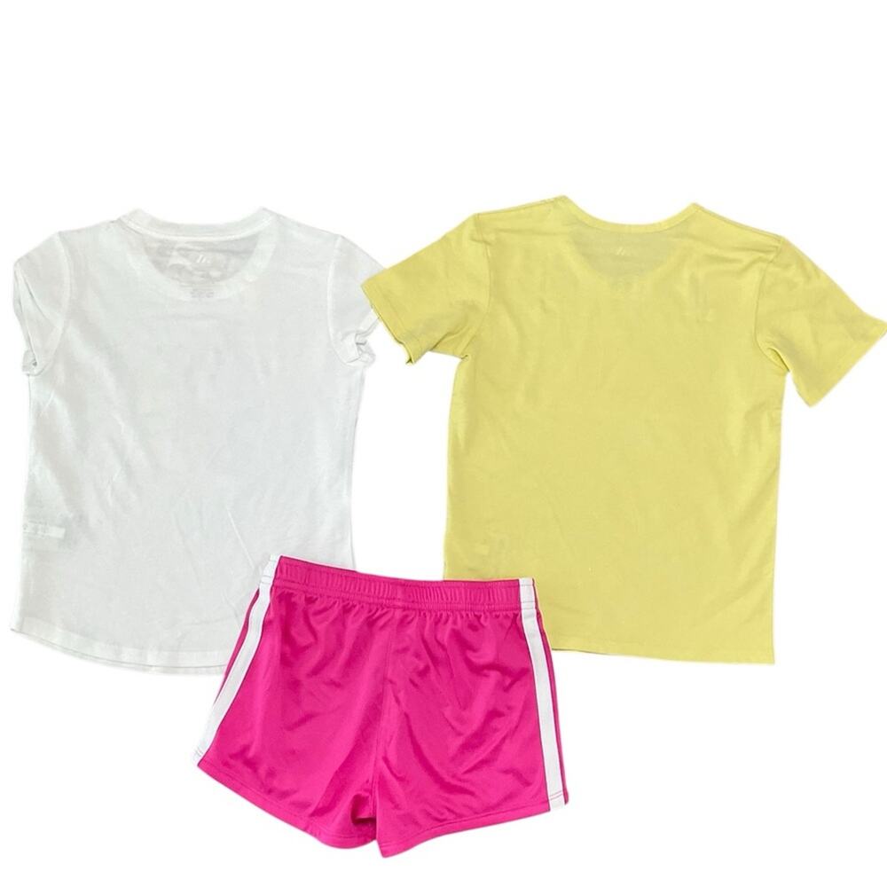 Adidas Girl’s T-Shirt Shorts Set Yellow Pink Size 5 NWT - Picture 3 of 6